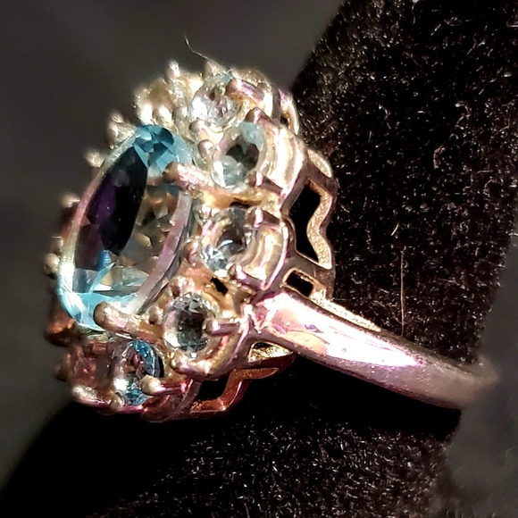 5.88 Carat Oval Blue Topaz Cocktail Ring - Picture 2 of 5